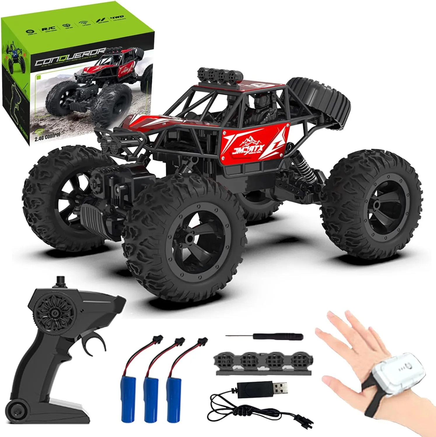 GoolRC Remote Control Car, 40KM/H High Speed 4WD Off-Road RC Car with Gesture Sensing, 2.4Ghz All Terrain Monster Truck with 3 Batteries, Metal Shell RC Truck Toy Car Gift for Boys Adults