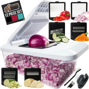 GORILLA GRIP Heavy Duty 12-in-1 Vegetable Chopper, 6 Blades, Food Choppers with Container, Cucumber Mandoline Slicer, Dice Onions, Slice Veggies, Chop Salad, Home Essential Kitchen Gadgets Tool, Black