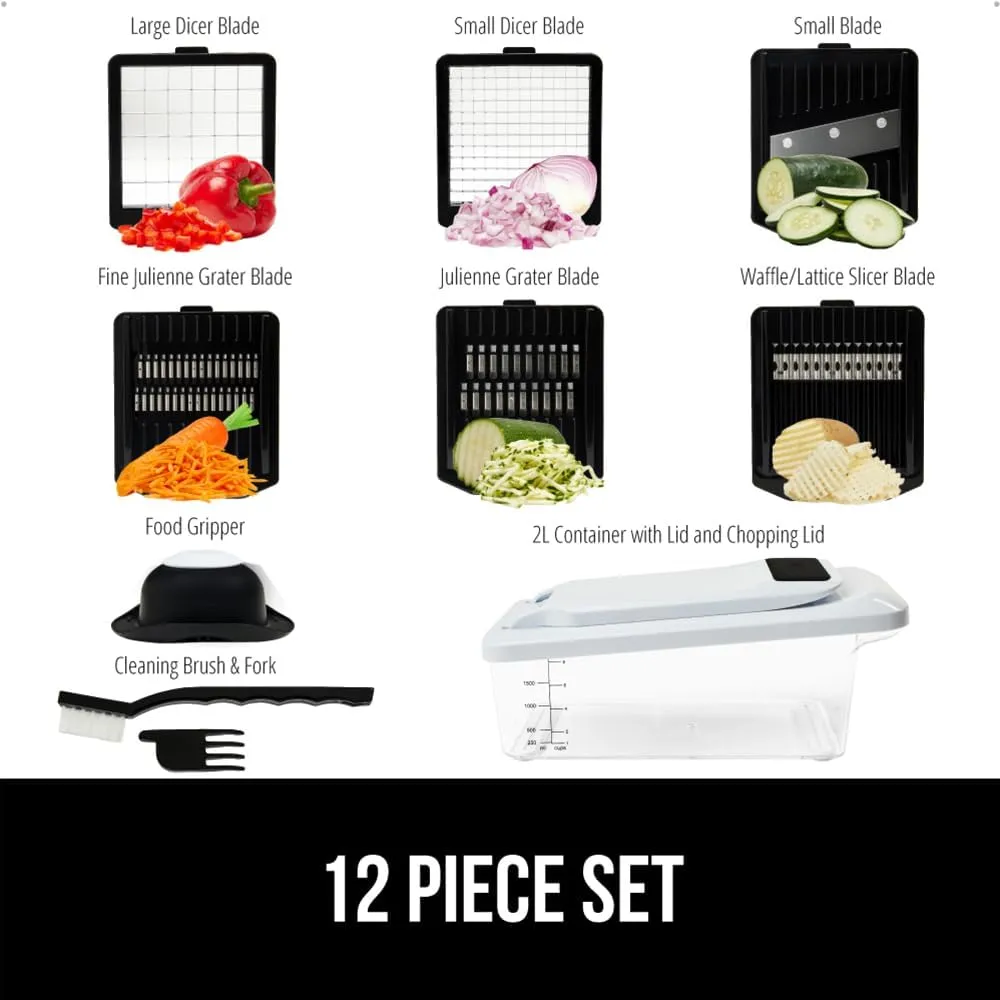 GORILLA GRIP Heavy Duty 12-in-1 Vegetable Chopper, 6 Blades, Food Choppers with Container, Cucumber Mandoline Slicer, Dice Onions, Slice Veggies, Chop Salad, Home Essential Kitchen Gadgets Tool, Black