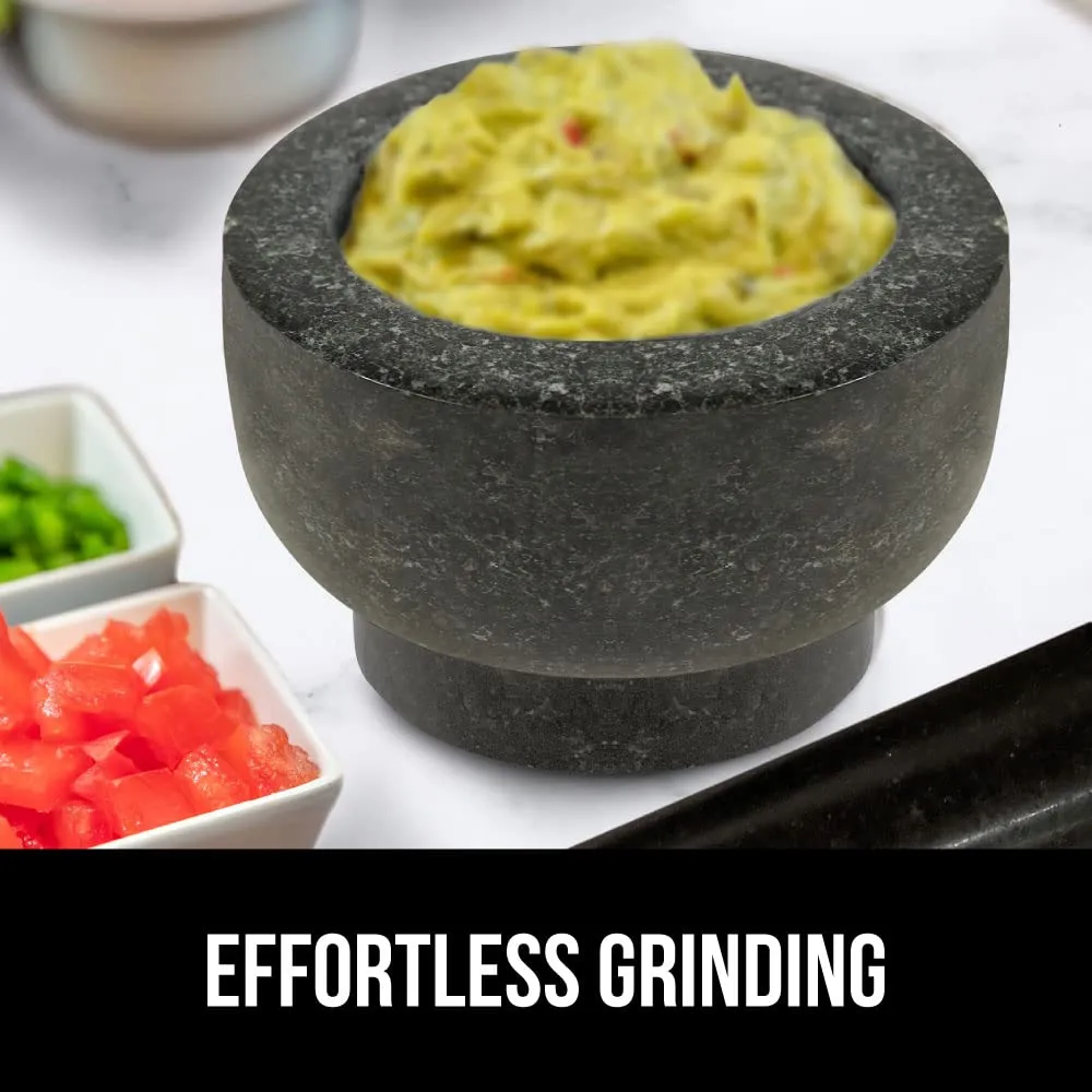 GORILLA GRIP Heavy Duty Mortar and Pestle Set with Slip Resistant Base, 100% Granite Stone Molcajete Guacamole Bowl, Grind Seeds Spices, Crush Garlic, Kitchen Muddler for Fresh Herbs, 1.5 Cup, Black
