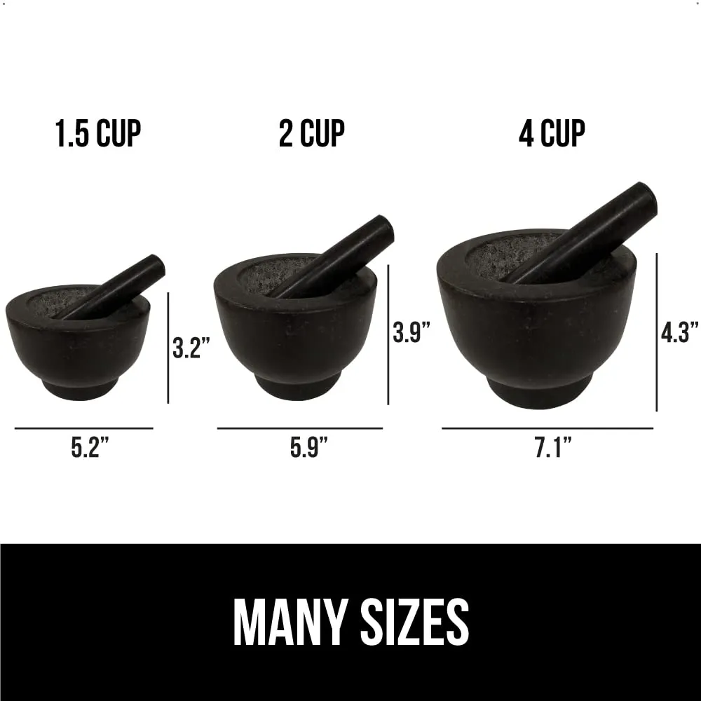 GORILLA GRIP Heavy Duty Mortar and Pestle Set with Slip Resistant Base, 100% Granite Stone Molcajete Guacamole Bowl, Grind Seeds Spices, Crush Garlic, Kitchen Muddler for Fresh Herbs, 1.5 Cup, Black