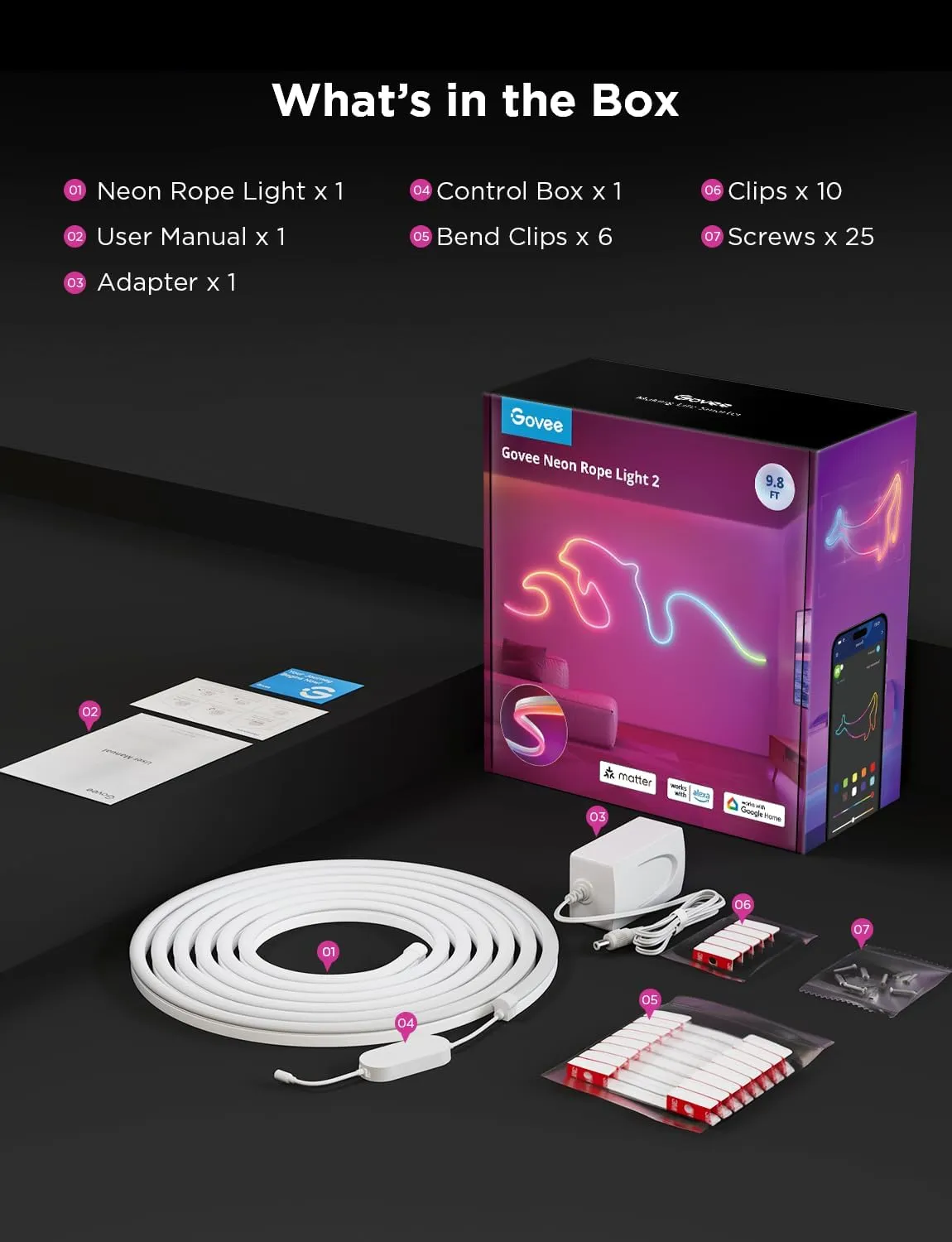 Govee RGBIC Neon Lights, LED Smart Neon Rope Light 2 Works with Matter, Alexa, Google Assistant, Custom DIY Neon Strip Lights for Bedroom and Wall Decor, Softer Material, 9.8ft, White