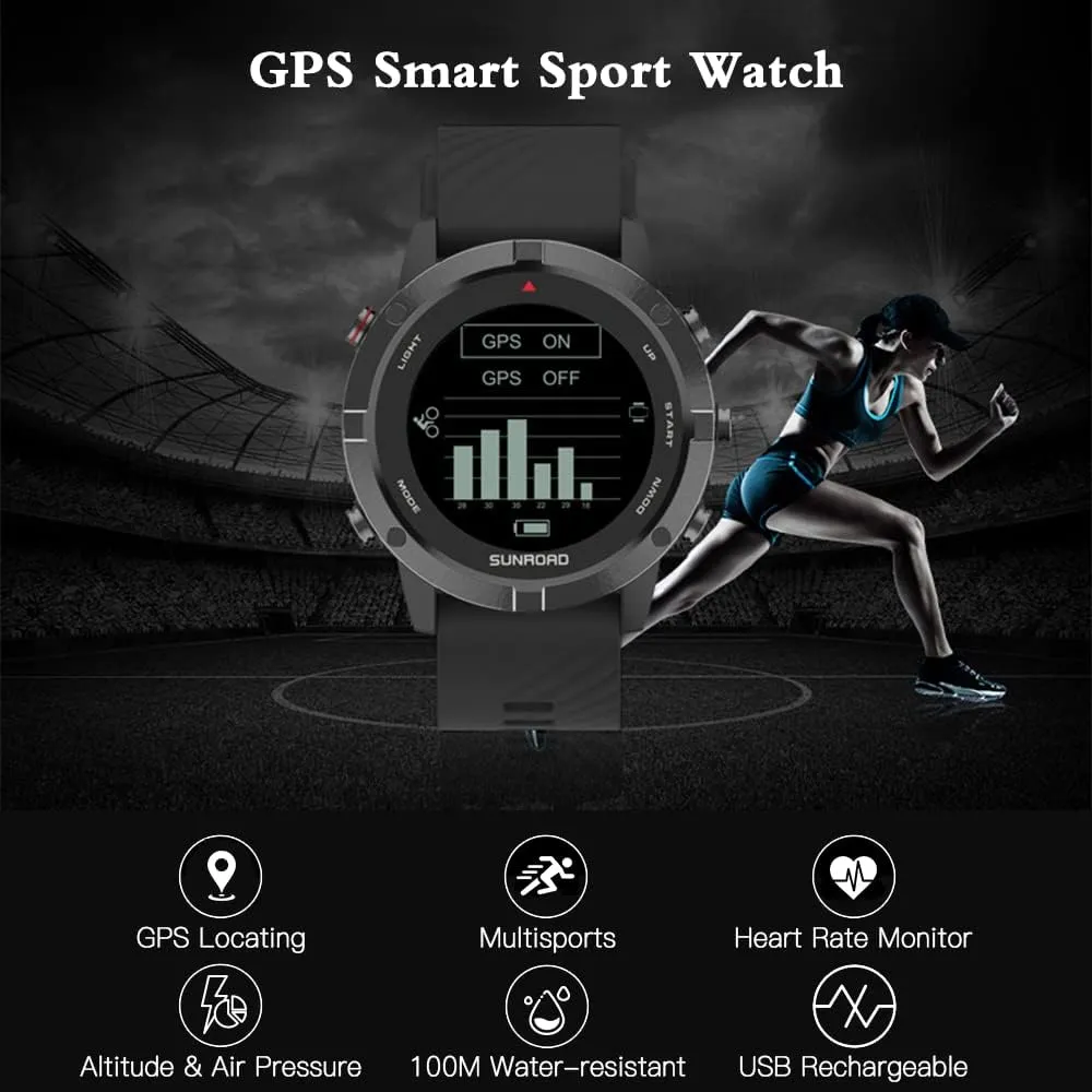 GPS Sports Watch Fitness Wrist Watch with Heart Rate Monitor 100M Water sistant for Running Swimming Cycle Climbing