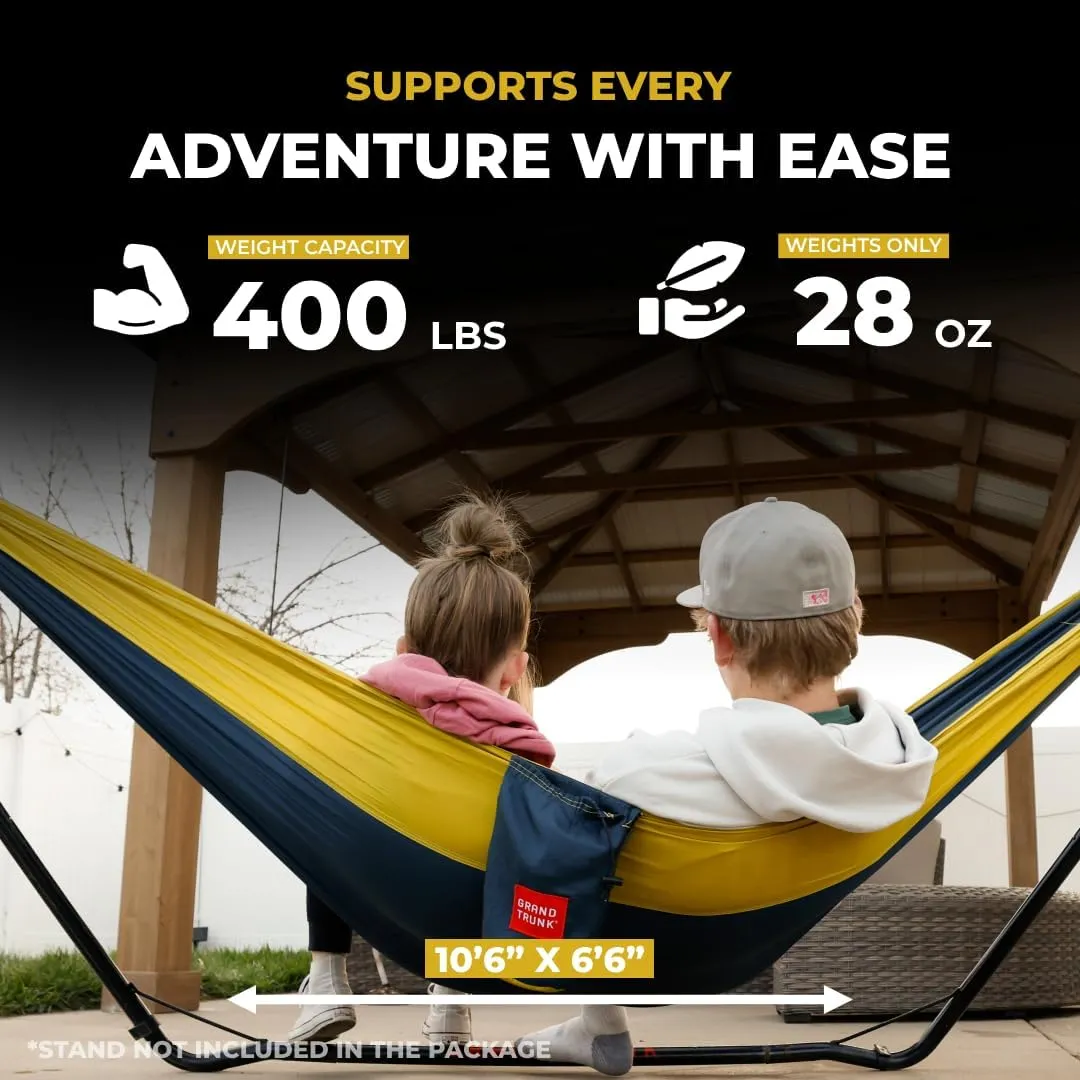 Grand Trunk Double Deluxe Parachute Nylon Hammock - 500lb Capacity Camping Hammock, 10.5x6.5ft, Lightweight & Durable (Crimson/Charcoal)
