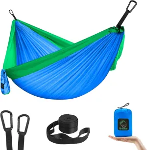 GRASSMAN Kids Hammock-Small Camping hammocks, Portable Camping Gear for Child Indoor/Outdoor use, with Tree Straps & Carabiners Blue & Green
