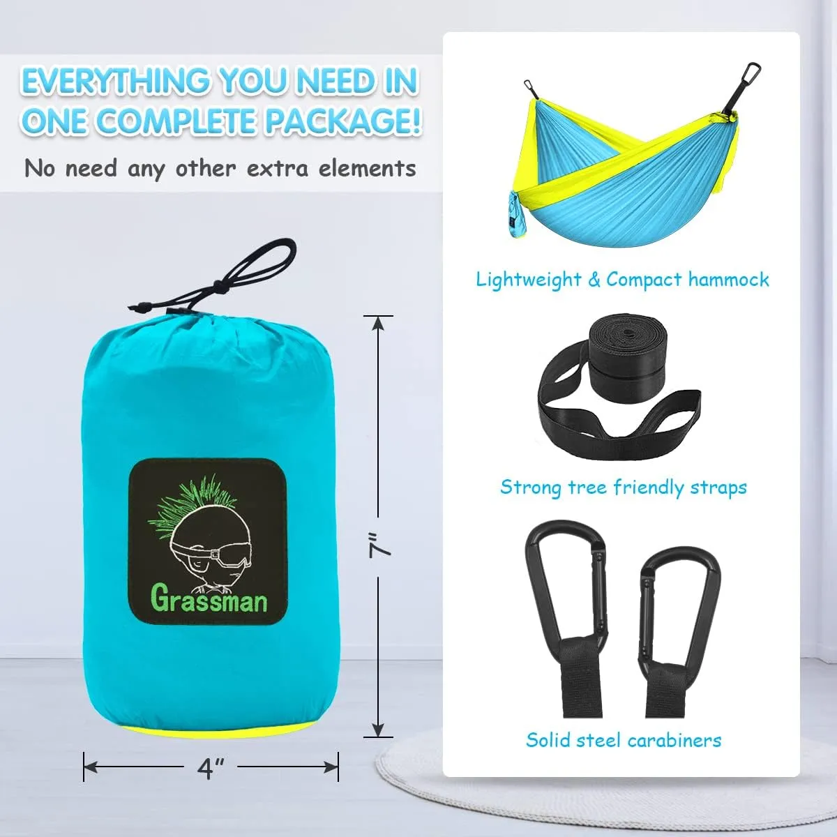 Grassman Kids Small Hammock for Camping Portable Hammock for Child Girls Boys Ultralight Backpack Mini Hammocks with Straps Sky Blue
