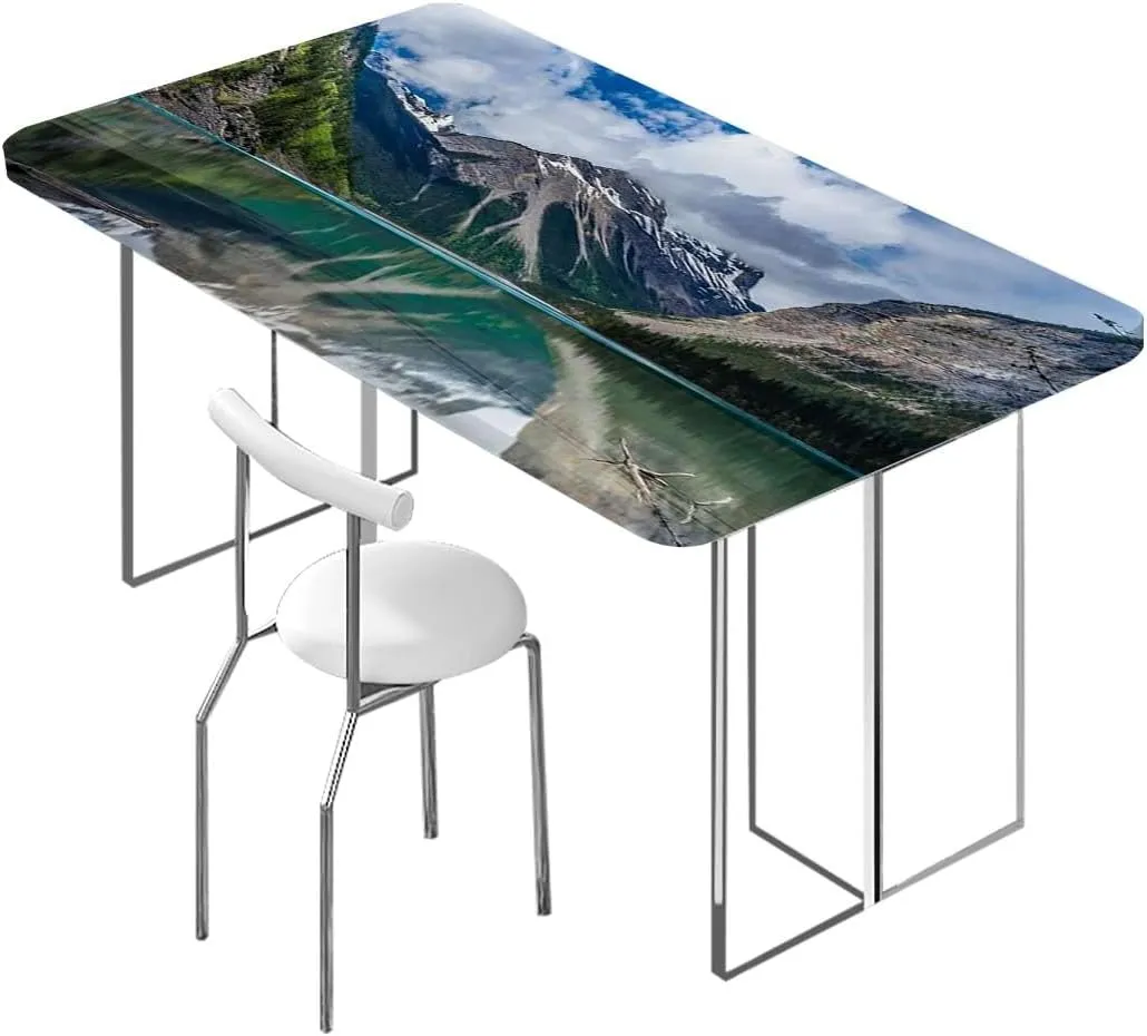 Green Blue Tablecloth Fitted Rectangle Mountains and Forest Picture Rectangle Table Cloth Reusable Table Cover for Picnic Dining Decoration Natural Landscape Fits up 5 Foot Tables