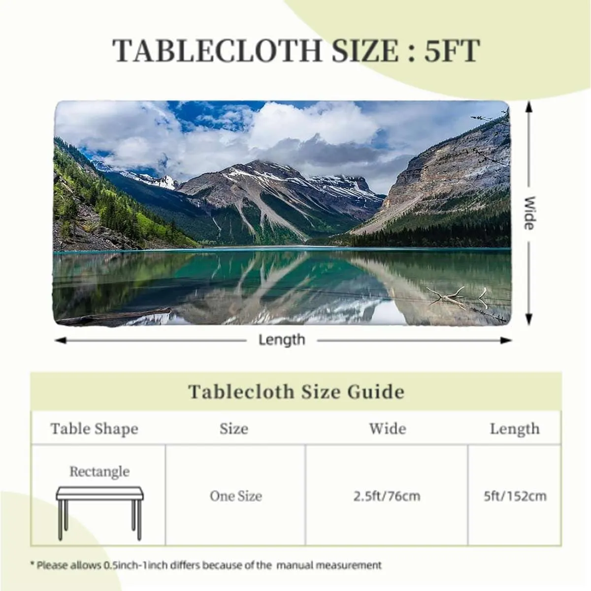 Green Blue Tablecloth Fitted Rectangle Mountains and Forest Picture Rectangle Table Cloth Reusable Table Cover for Picnic Dining Decoration Natural Landscape Fits up 5 Foot Tables