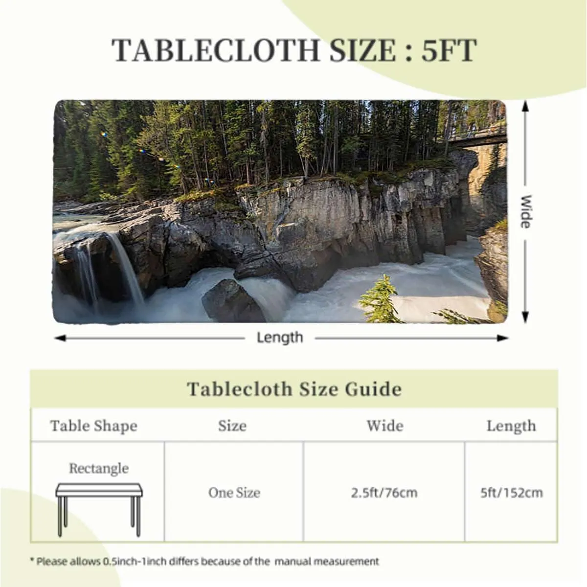 Green Elastic Edge Fitted Tablecloth, Park Alpine Forest Natural Scenic Elastic Edged Picnic Table Covers ?for Camping, Dining, Outdoor, Park, Patio Farm House Decor Fits up 5 Foot Tables