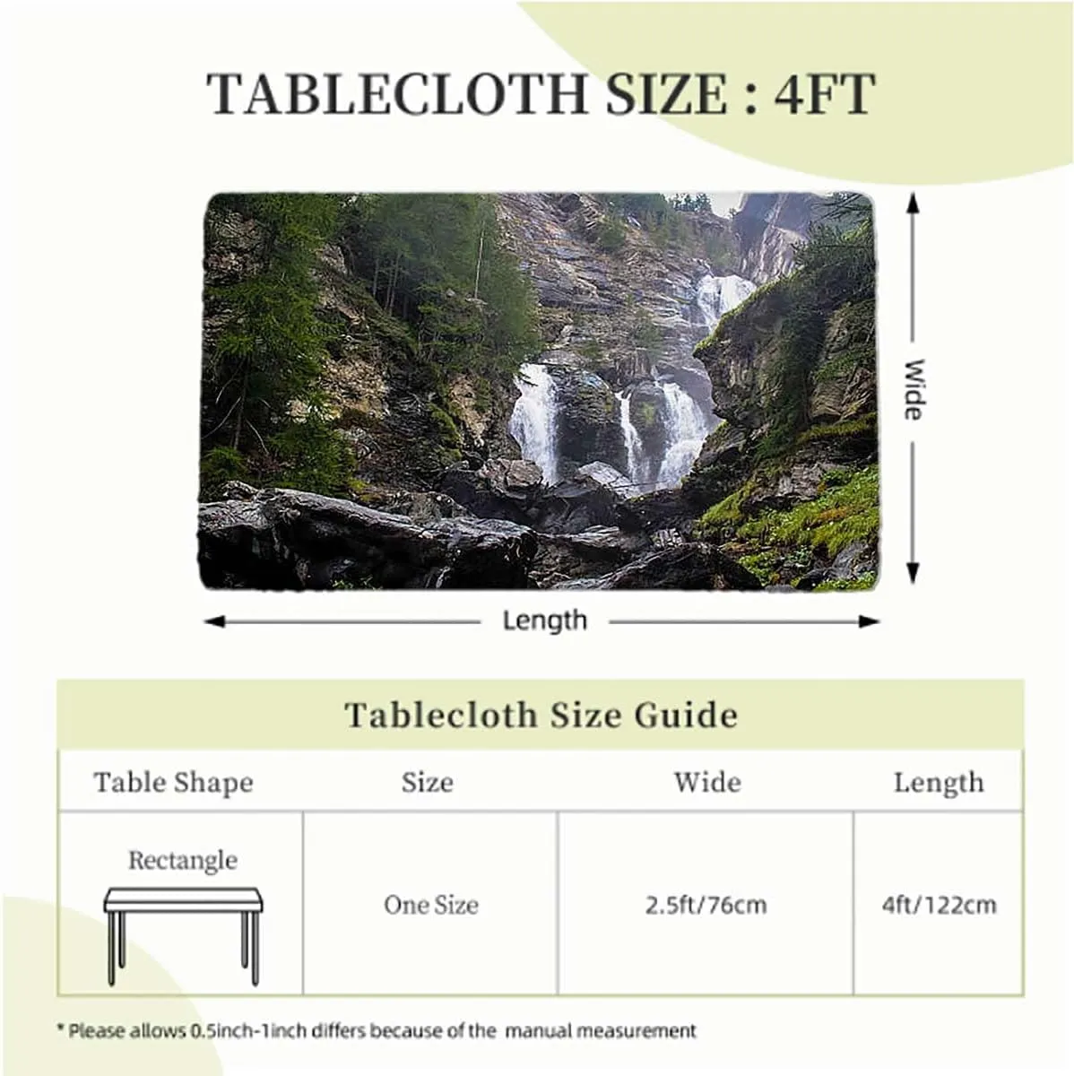 Green Fitted Tablecloth Cover, Park Alpine Forest Natural Scenic Elastic Edged Table Cover for Farm Kitchen Dining Picnic Coffee Patio Decor Farm House Decor Fits up 4 Foot Tables