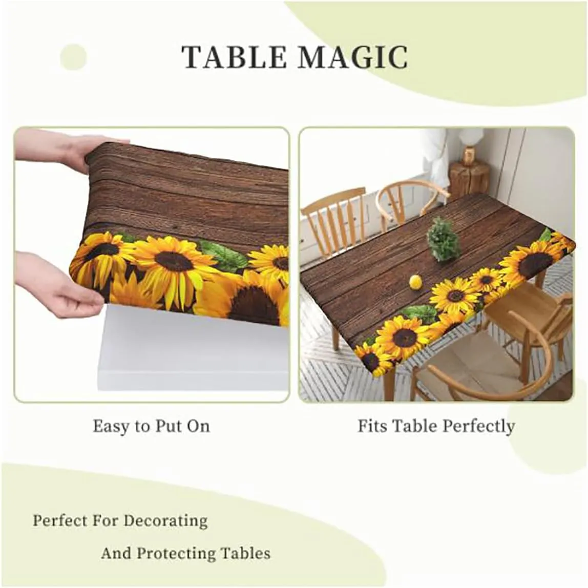Green Fitted Tablecloth Cover, Park Alpine Forest Natural Scenic Elastic Edged Table Cover for Farm Kitchen Dining Picnic Coffee Patio Decor Farm House Decor Fits up 4 Foot Tables