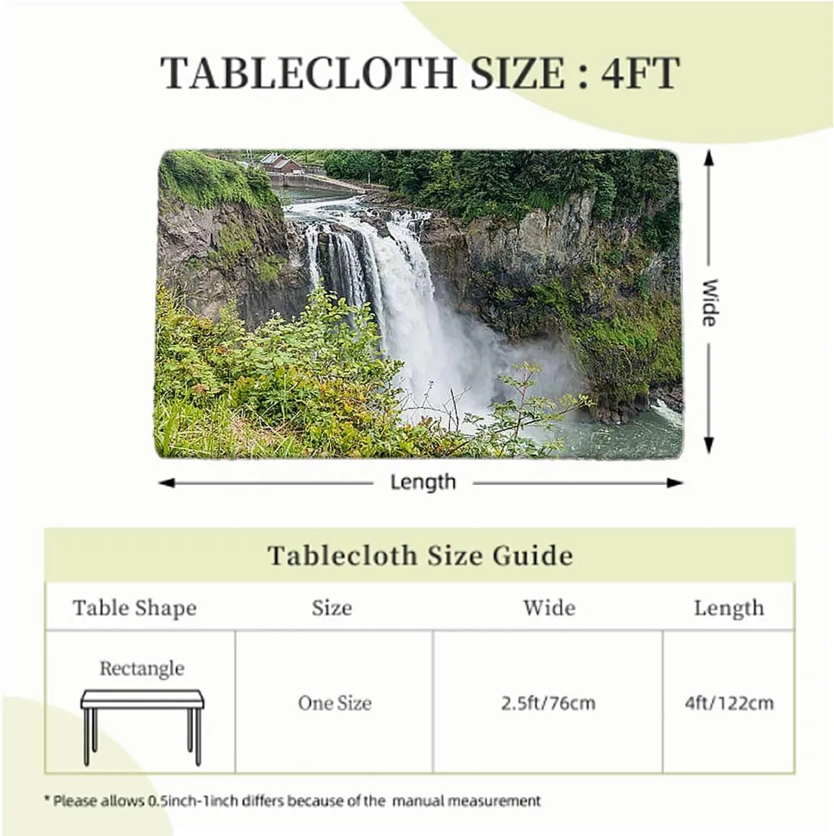 Green Fitted Tablecloth Cover, Park Alpine Forest Natural Scenic Table Cloth for Indoor Outdoor Picnic Parties Farm House Decor Fits up 4 Foot Tables