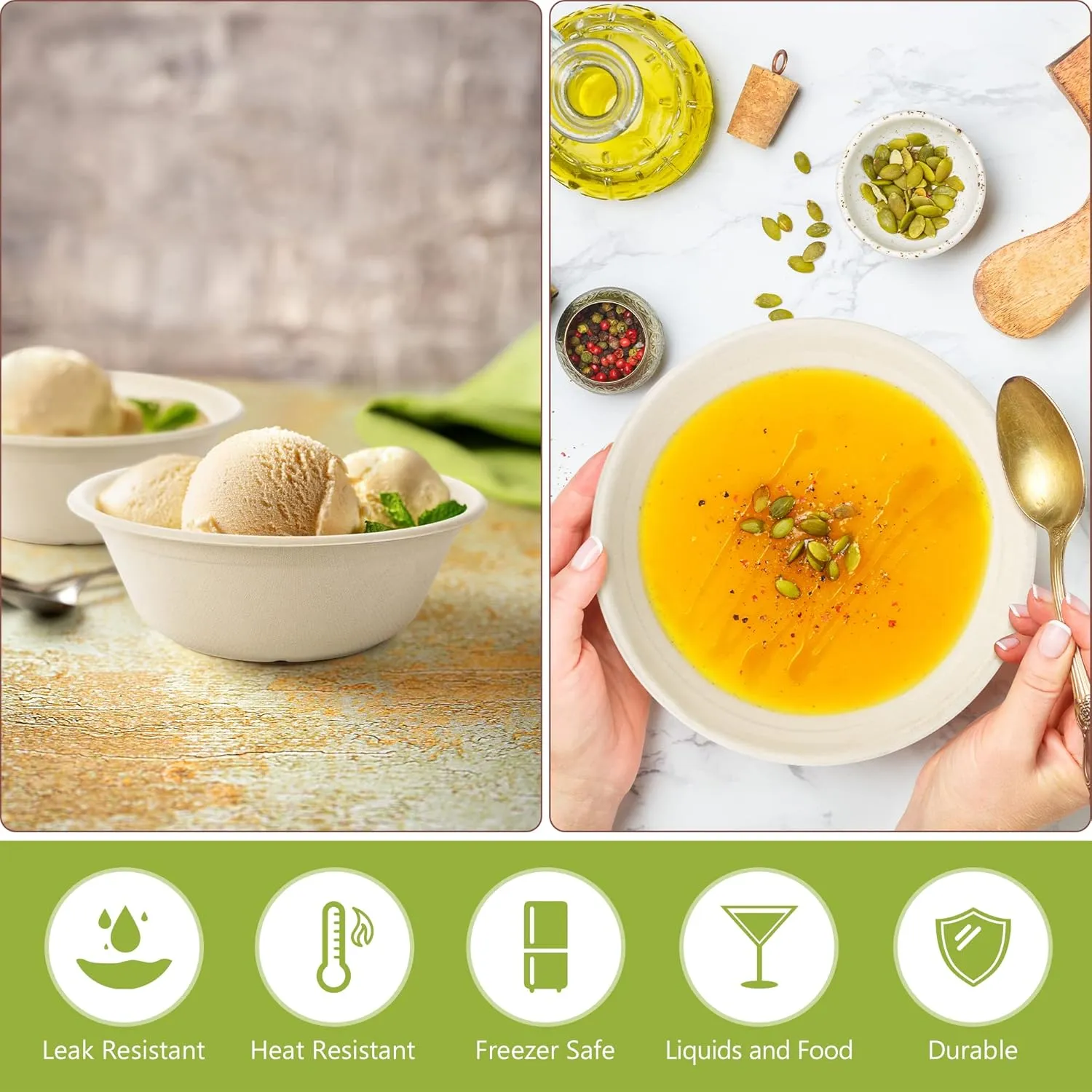 Green Swan Disposable Paper Bowls, 40 Oz [50 Pack] Large Bowl-100% Compostable, Biodegradable, Eco-Friendly Natural Colour Bowls - Convenient for Daily Use for Salad, Hot Soup, and Pasta (40 Oz)