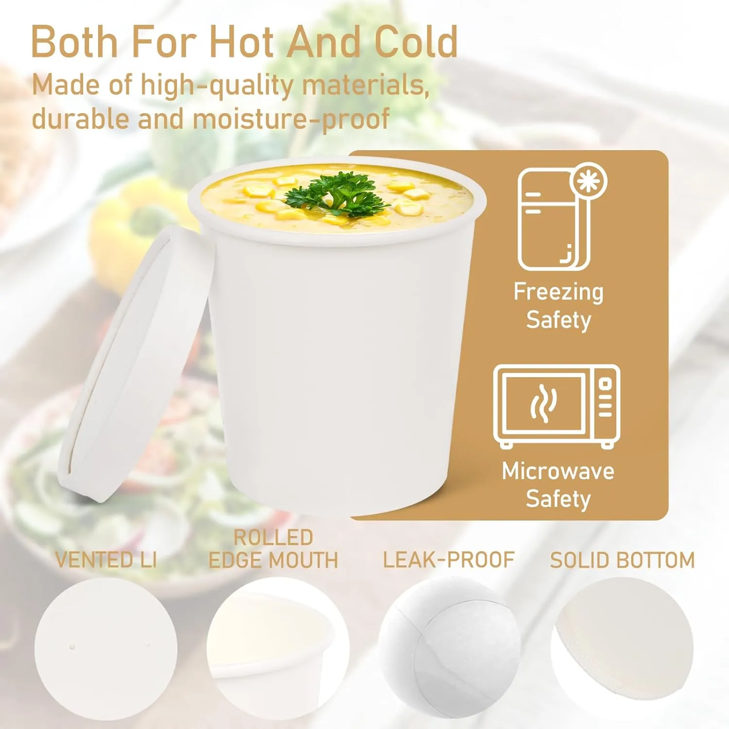 greensight 12oz Disposable Bowls With Lids, 75 Pack Paper Soup Bowls, To Go Hot Soup Bowls, Heavy Duty Serving Bowls For Hot/Cold Food