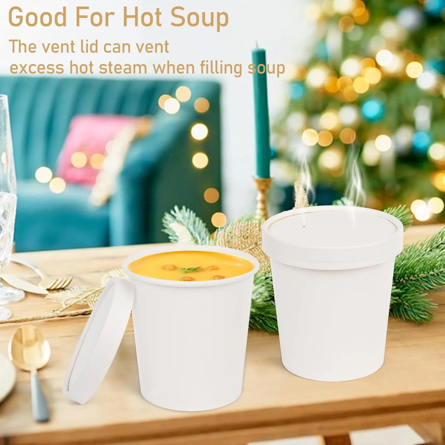 greensight 12oz Disposable Bowls With Lids, 75 Pack Paper Soup Bowls, To Go Hot Soup Bowls, Heavy Duty Serving Bowls For Hot/Cold Food
