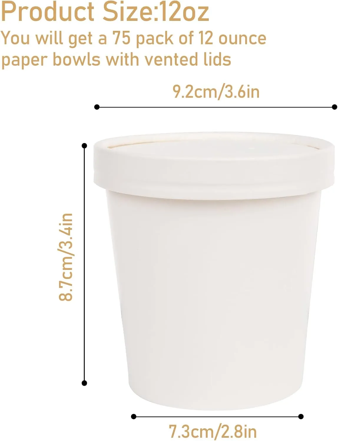 greensight 12oz Disposable Bowls With Lids, 75 Pack Paper Soup Bowls, To Go Hot Soup Bowls, Heavy Duty Serving Bowls For Hot/Cold Food