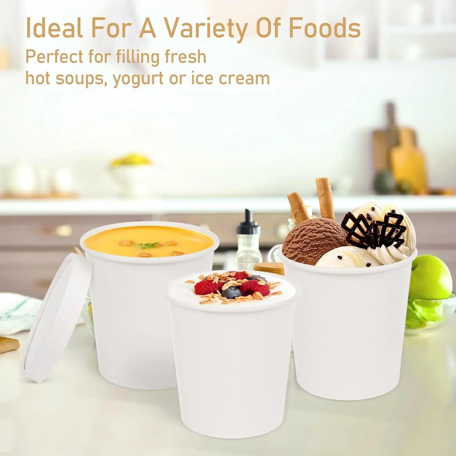 greensight 12oz Disposable Bowls With Lids, 75 Pack Paper Soup Bowls, To Go Hot Soup Bowls, Heavy Duty Serving Bowls For Hot/Cold Food