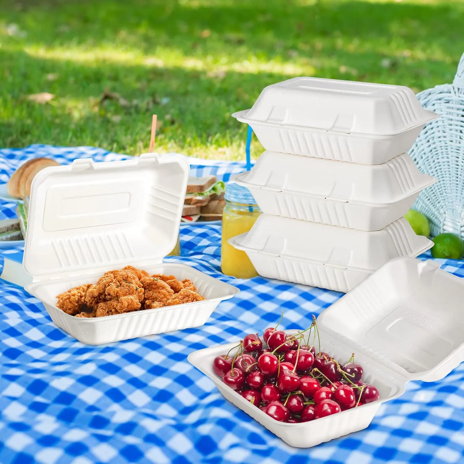 greensight Clamshell Take Out Food Container 75 Pack, 9 x 6 Compostable To Go Containers, Disposable To Go Boxes Heavy Duty, Biodegradable Eco Friendly Containers With White Bagasse