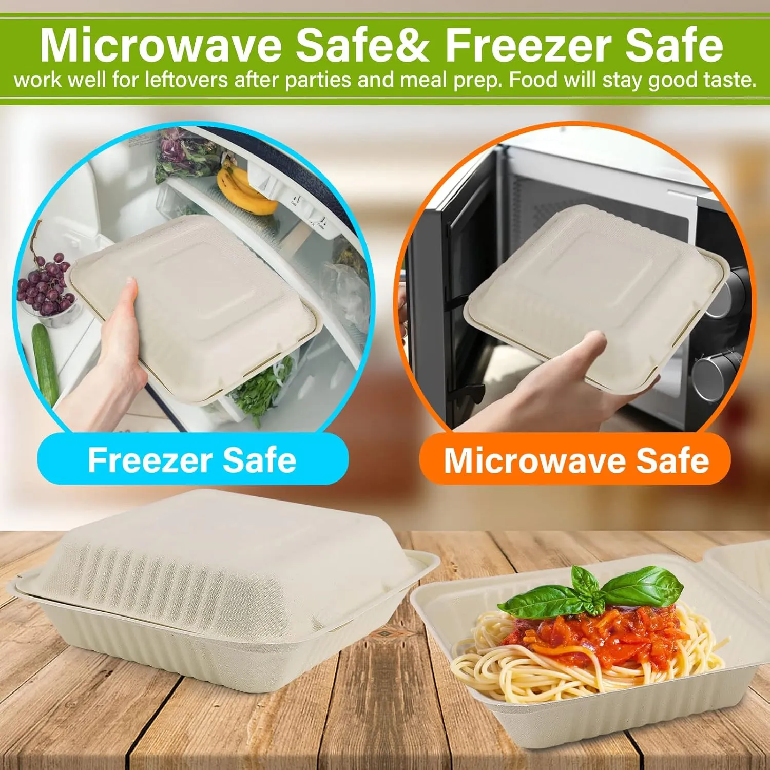 greensight Clamshell Take Out Food Containers 8X8, 100 Pack Compostable To Go Containers, Disposable To Go Food Boxes, Eco-Friendly Made From Sugarcane Fibers