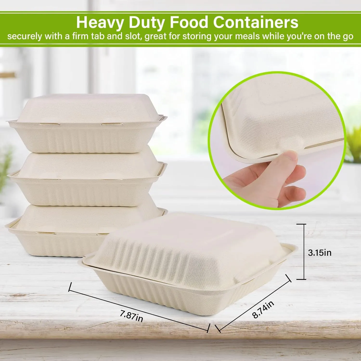greensight Clamshell Take Out Food Containers 8X8, 100 Pack Compostable To Go Containers, Disposable To Go Food Boxes, Eco-Friendly Made From Sugarcane Fibers