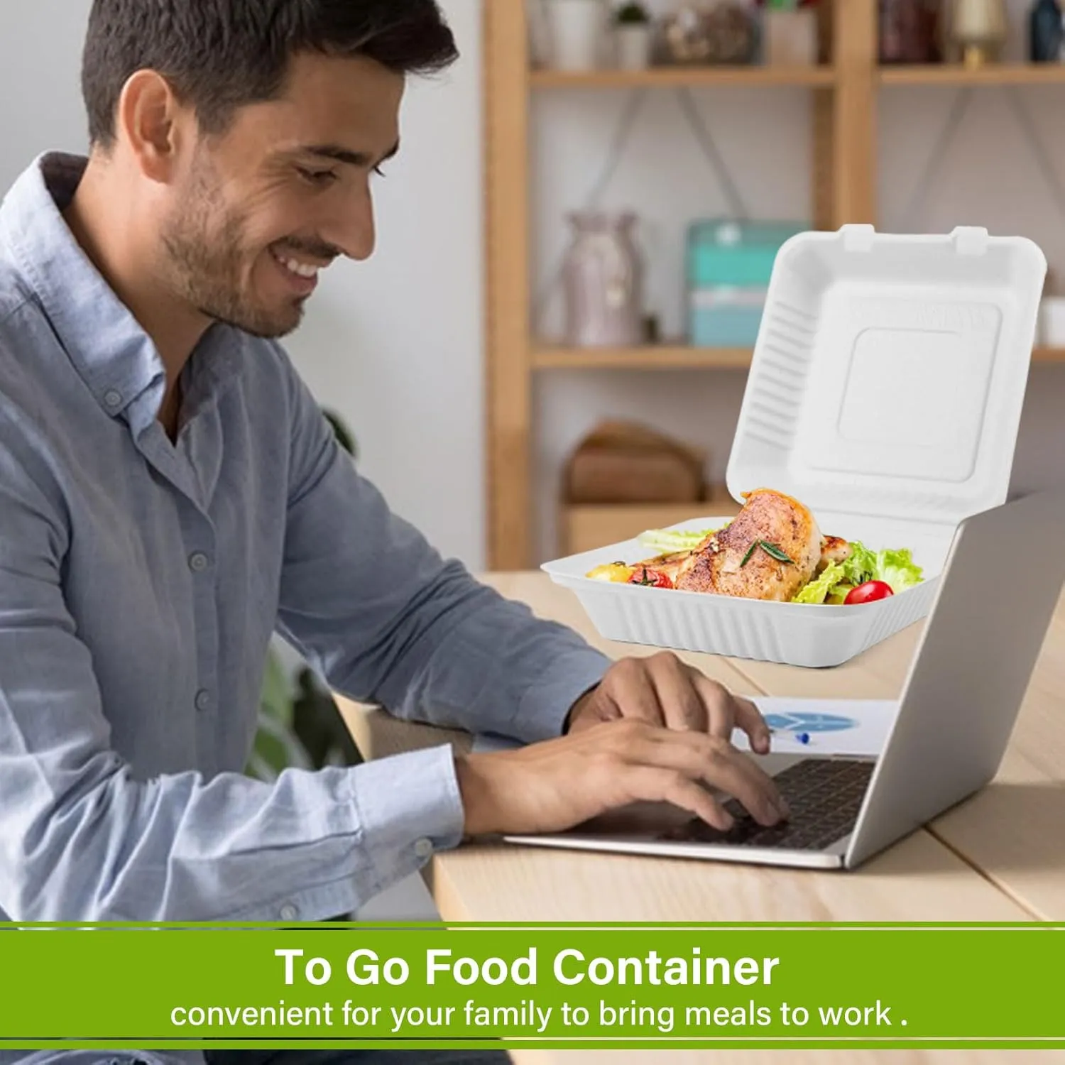 greensight Clamshell Take Out Food Containers 8X8, 100 Pack To Go Containers Disposable, Compostable To Go Boxes Heavy Duty, Biodegradable Made From White Sugarcane Fibers