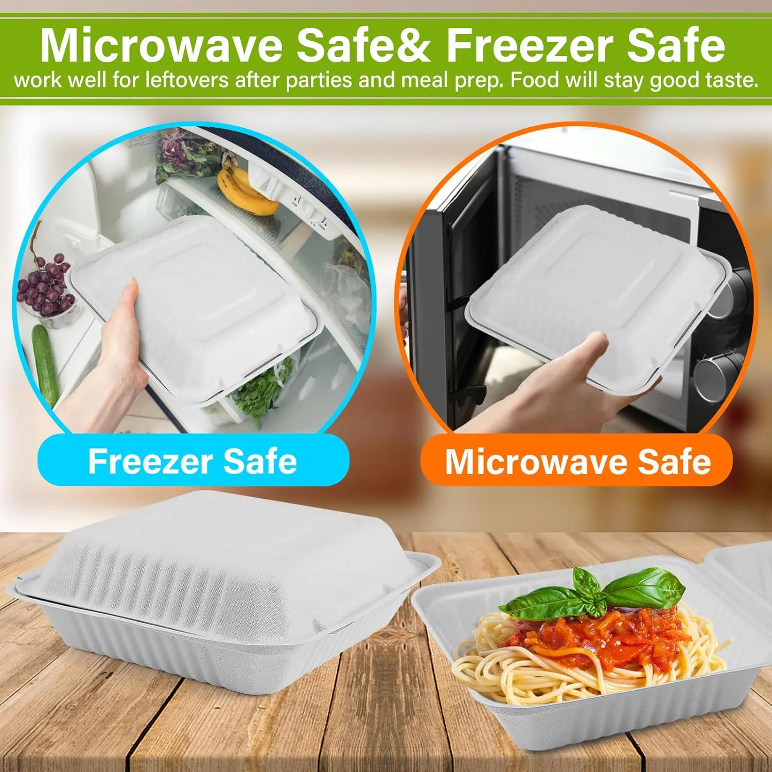 greensight Clamshell Take Out Food Containers 8X8, 100 Pack To Go Containers Disposable, Compostable To Go Boxes Heavy Duty, Biodegradable Made From White Sugarcane Fibers