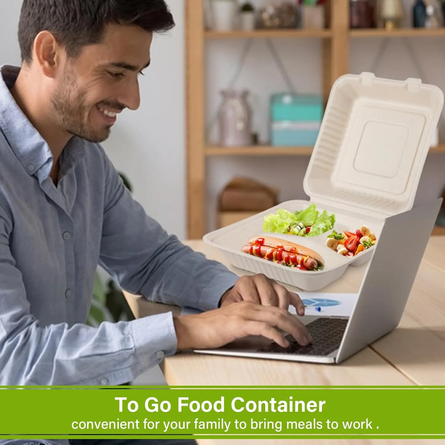 greensight Disposable Take Out Food Container 100 Pack, 9X9 Clamshell Food Container With 3 Compartments, Compostable To Go Boxes Heavy Duty, Biodegradable Made From Sugarcane Fibers