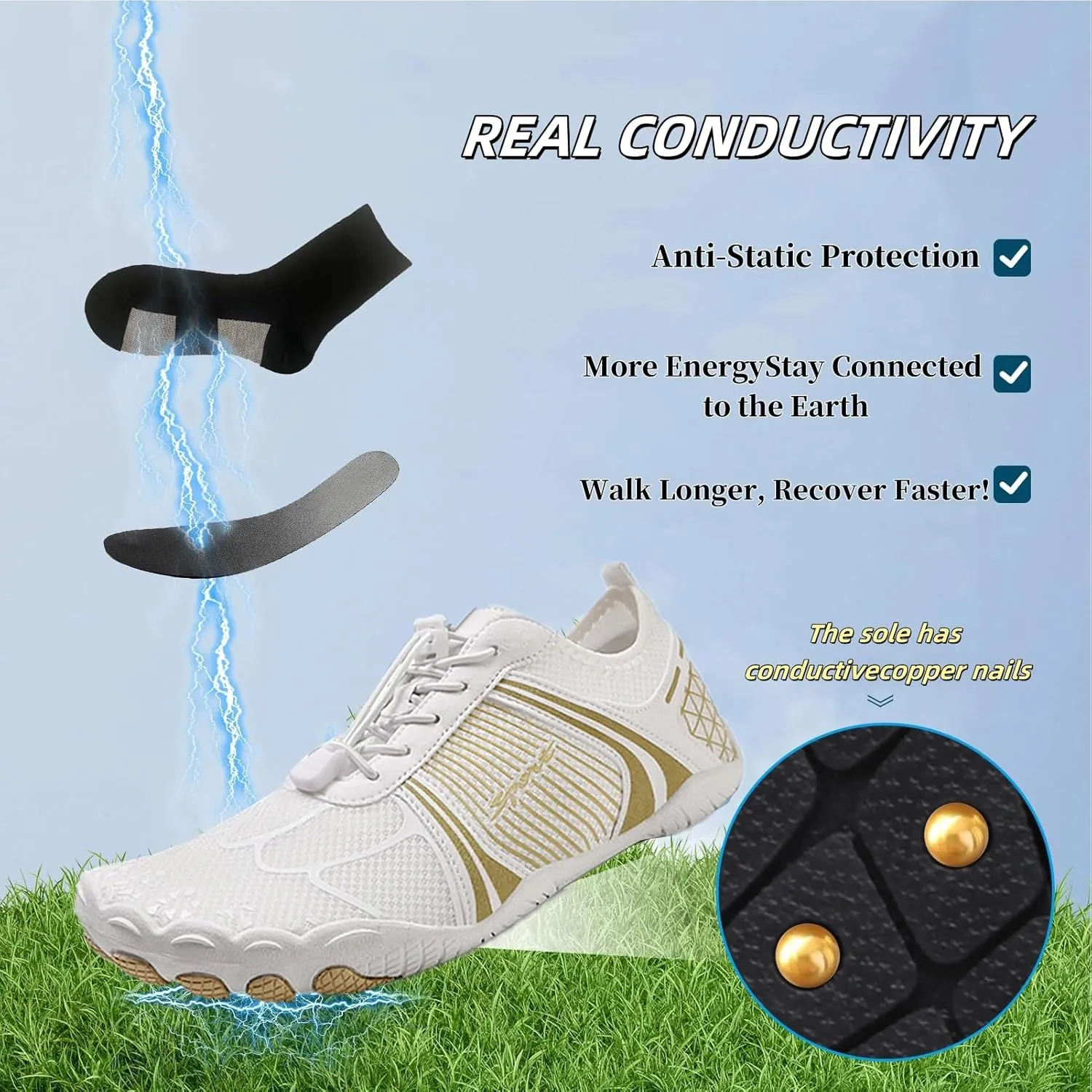 Grounding Shoes with Copper, Grounded Footwear Barefoot, Hike Shoes Barefoot Womens Soft Comfortable