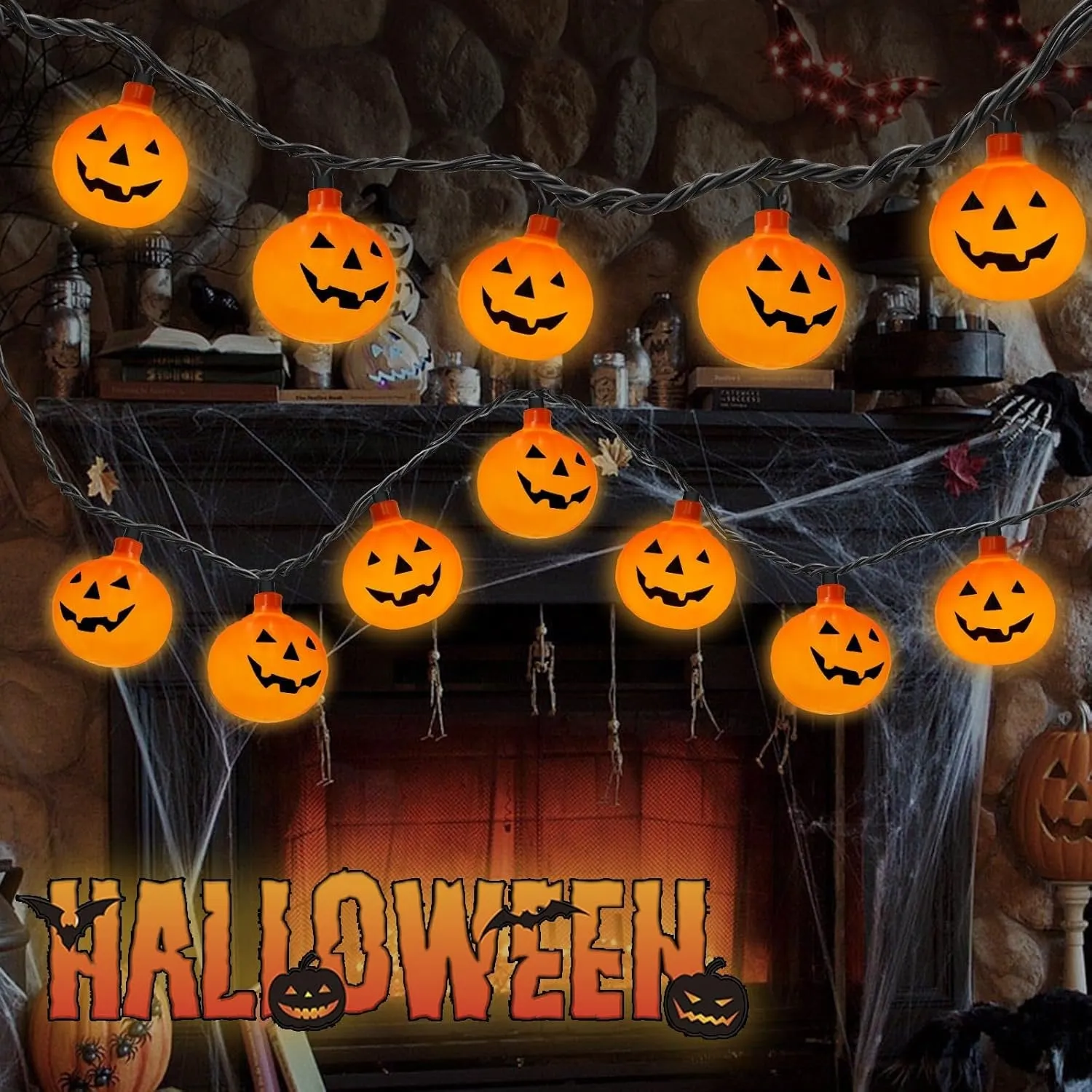 Halloween LED Pumpkin String Lights - Halloween Pumpkin Lights for Indoor and Outdoor Decoration