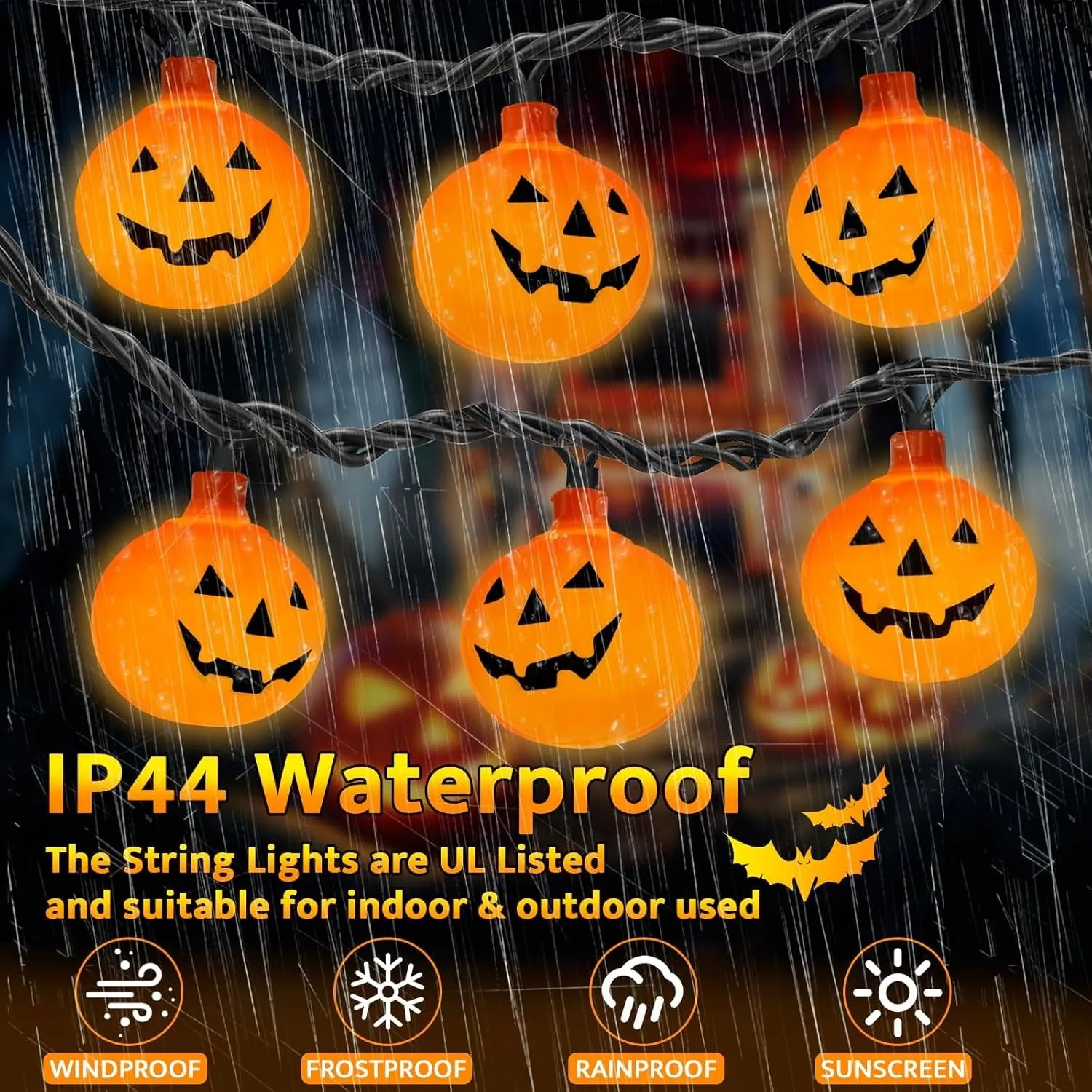 Halloween LED Pumpkin String Lights - Halloween Pumpkin Lights for Indoor and Outdoor Decoration