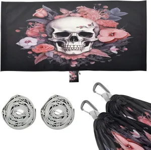 Halloween Skull Camping Hammock, Single Portable Hammocks with Tree Straps & Attached Carry Bag, 330Lbs Capacity Perfect for Outside Indoor Hiking Beach Backpack Travel