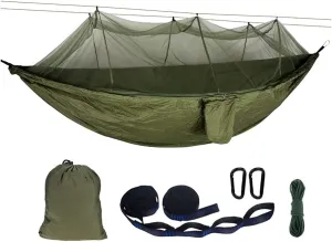 Hammock 270 * 140cm Portable Travel Outdoor Camping Camouflage Hanging Sleeping Hammock with Mosquito Net Swing, Green Updated