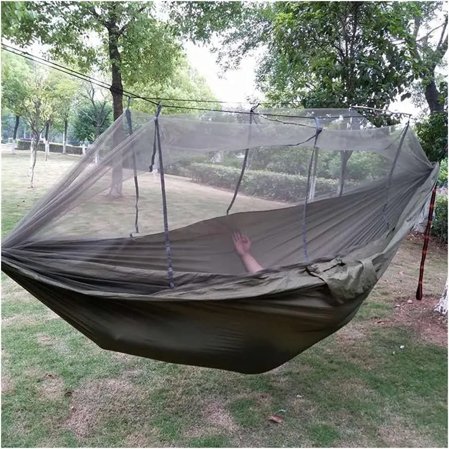 Hammock 270 * 140cm Portable Travel Outdoor Camping Camouflage Hanging Sleeping Hammock with Mosquito Net Swing, Green Updated