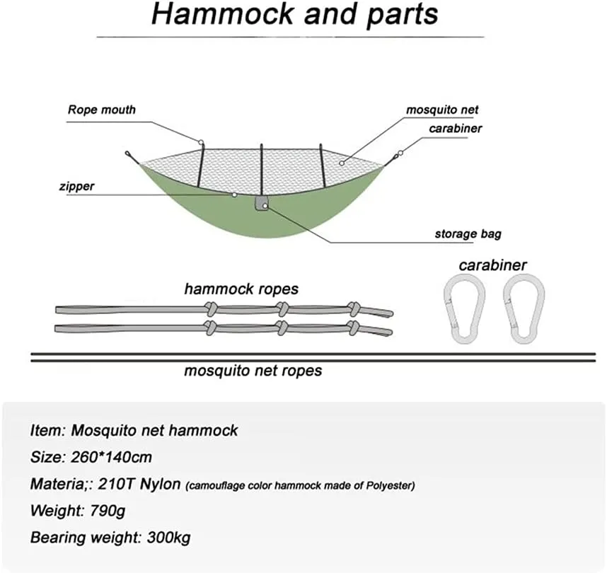 Hammock 270 * 140cm Portable Travel Outdoor Camping Camouflage Hanging Sleeping Hammock with Mosquito Net Swing, Green Updated