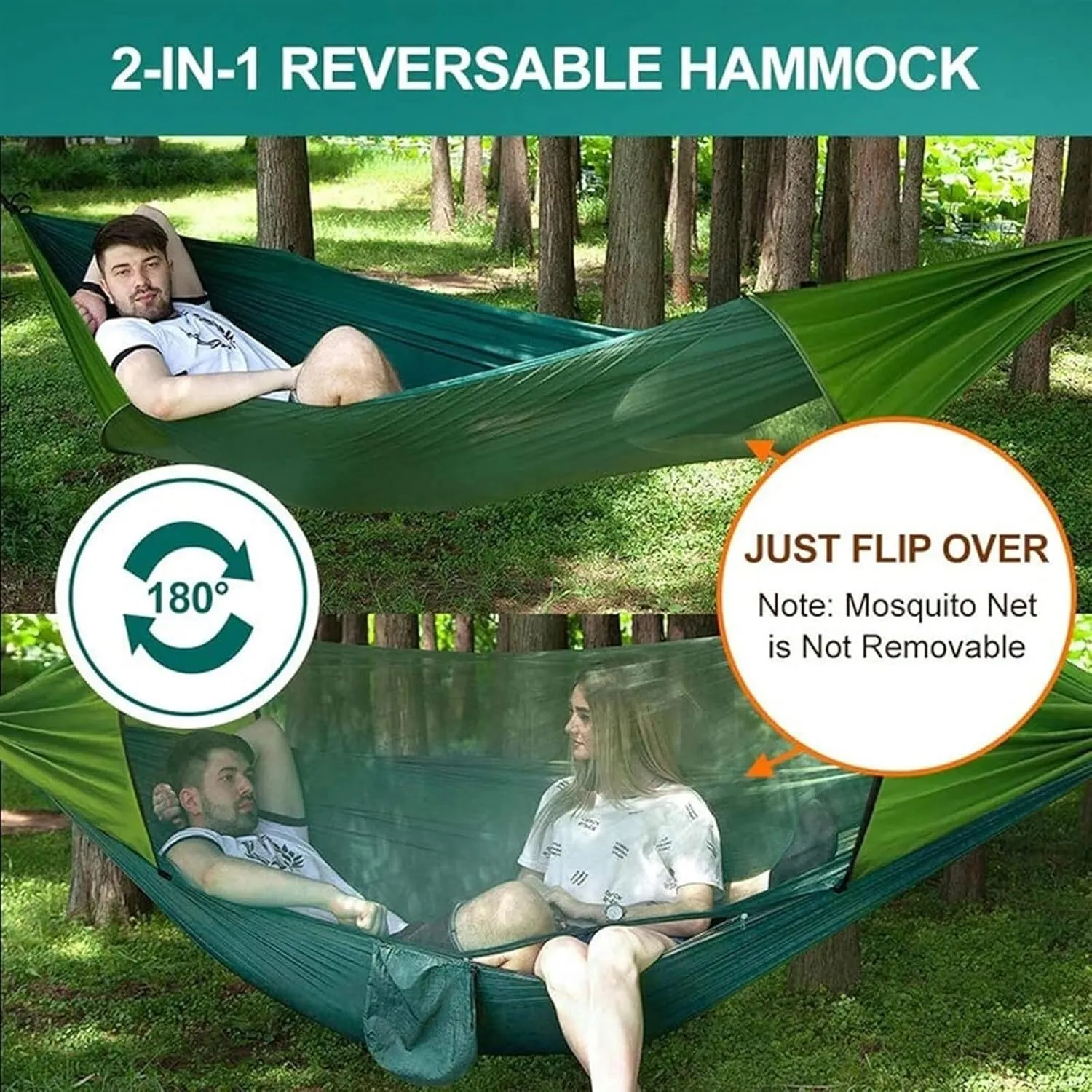 Hammock 290x140 Cm Camping Hammock with Mosquito Net 2 Person Pop-up Parachute Lightweight Hanging Tree Straps Swing Portable Hammock