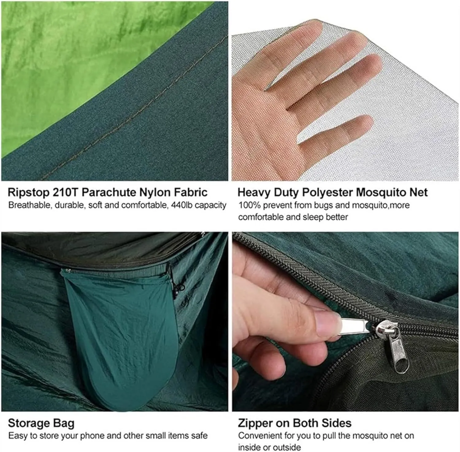Hammock 290x140 Cm Camping Hammock with Mosquito Net 2 Person Pop-up Parachute Lightweight Hanging Tree Straps Swing Portable Hammock