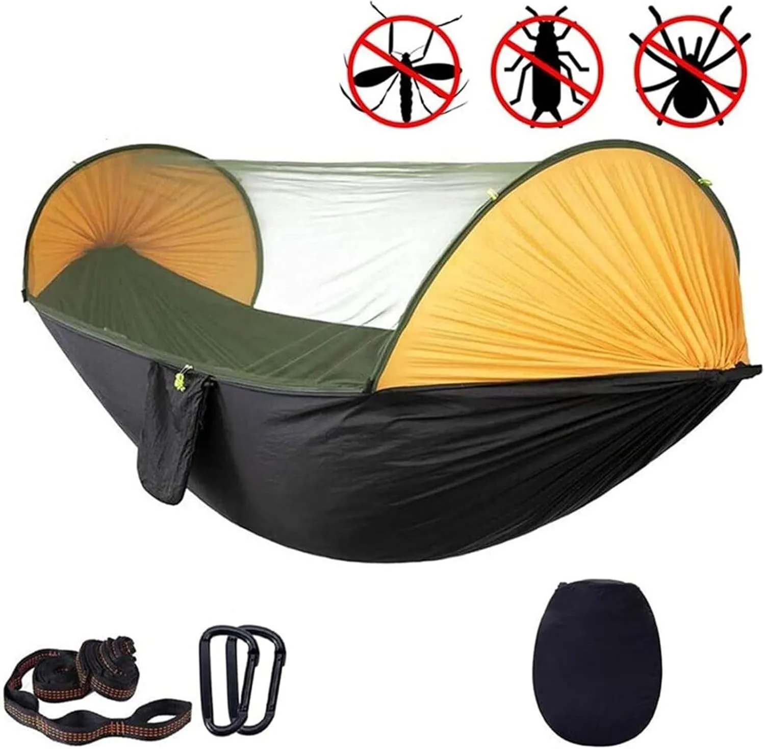 Hammock 290x140 Cm Camping Hammock with Mosquito Net 2 Person Pop-up Parachute Lightweight Hanging Tree Straps Swing Portable Hammock