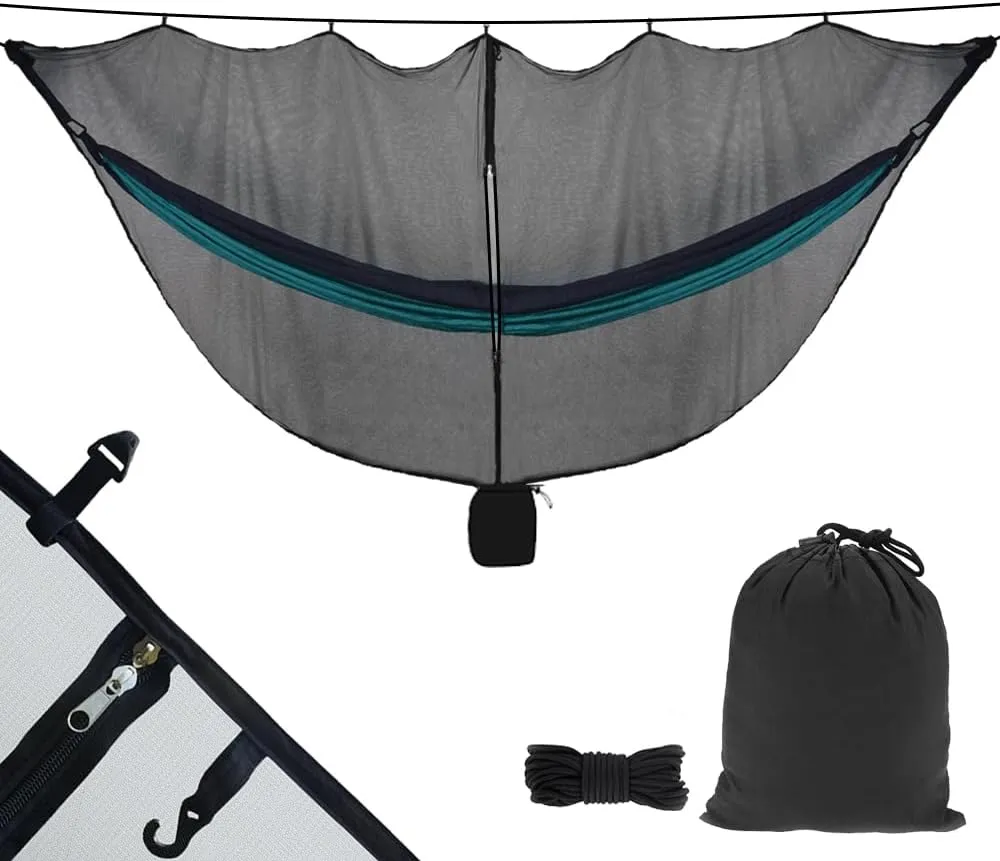 Hammock Bug Net - XL Mosquito Net for Hammock, Ultralight Portable Netting, Easy Access Double Sided Zippers, 360 Degree Protection for Camping & Yard, with Attached Stuff Sack, Black