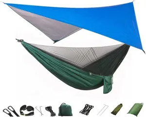Hammock Camping Hammock Mosquito Net and Hammock Canopy Portable Nylon Hammock Rain Fly Tree Straps for Hiking Camping Survival Travel Swing