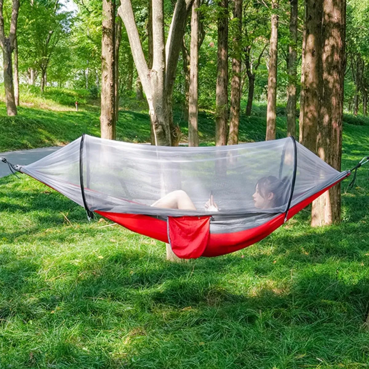 Hammock Camping, Hammock Tent Strong Load Bearing Capacity, Mosquito Net Hammock Breathable and Mosquito Proof, Suitable for Outdoor Use(Army Green,260 * 140cm)