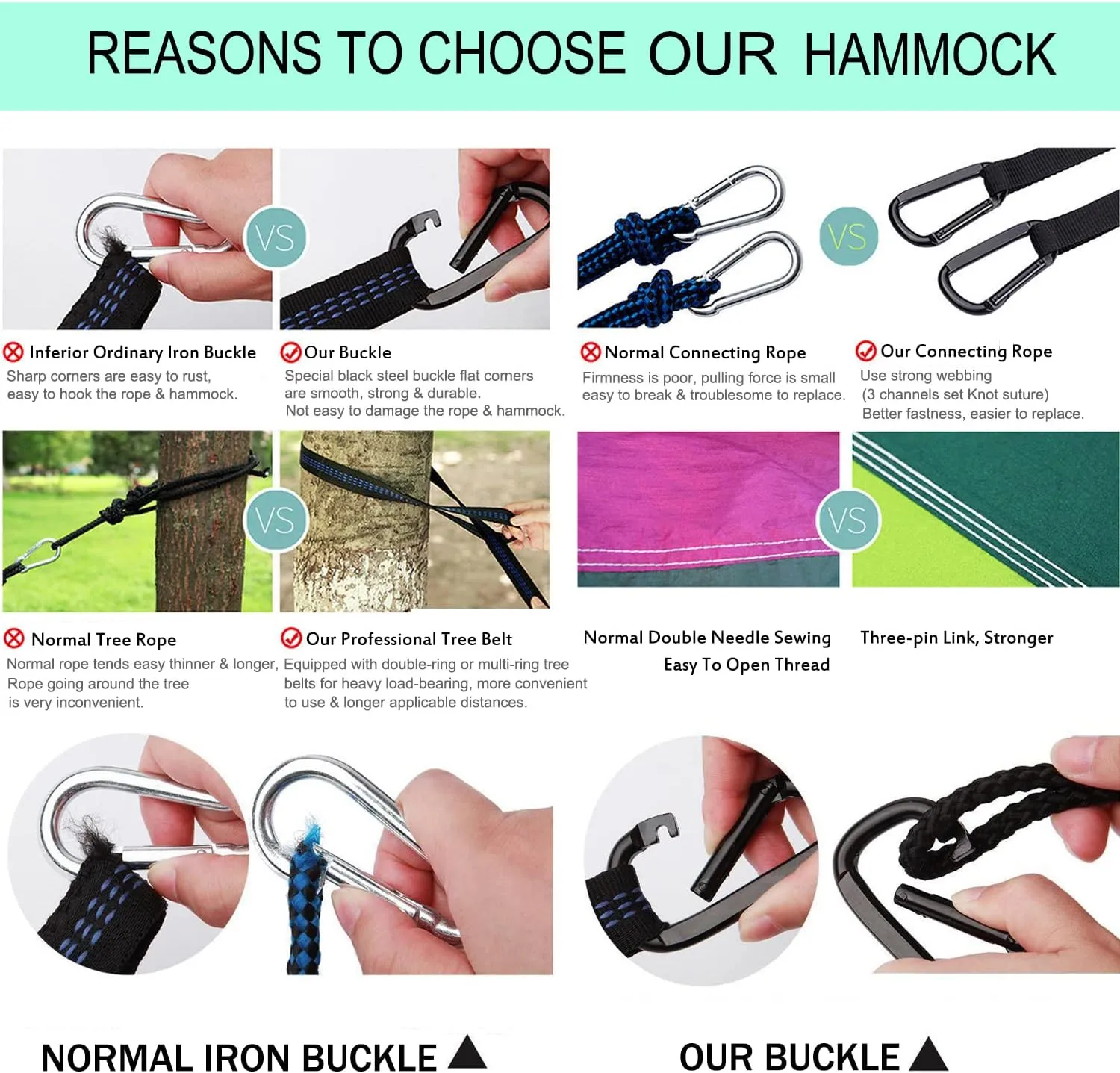 Hammock Camping, Portable Single/Double Hammocks for Outdoor Hiking Travel Backpacking - 210D Nylon Hammock Swing for Backyard & Garden (Black/Gray)