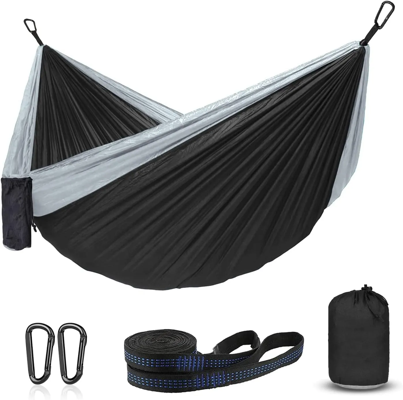 Hammock Camping, Portable Single/Double Hammocks for Outdoor Hiking Travel Backpacking - 210D Nylon Hammock Swing for Backyard & Garden (Black/Gray)