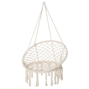 Hammock Chair Hanging Rope Swing Indoor Outdoor Backrest Cotton Polyester Fringe Tassels Cream White