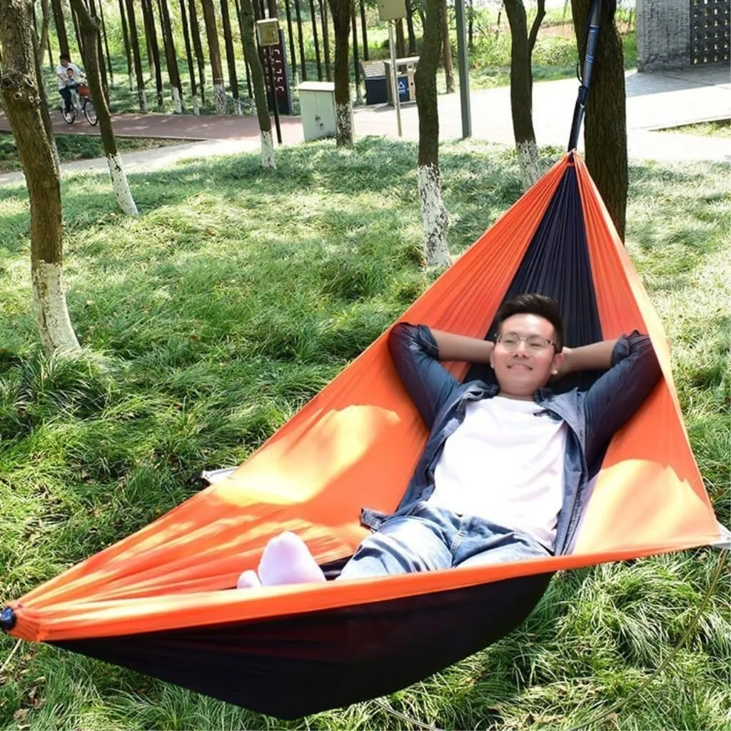 Hammock Double Anti-Rollover Pole Hammock Outdoor Camping Single Double Enlarged Thickened Parachute Cloth Camping Hammock Hammock Outdoor(Orange,A)