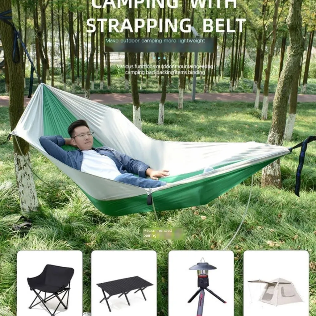 Hammock Double Anti-Rollover Pole Hammock Outdoor Camping Single Double Enlarged Thickened Parachute Cloth Camping Hammock Hammock Outdoor(Orange,A)