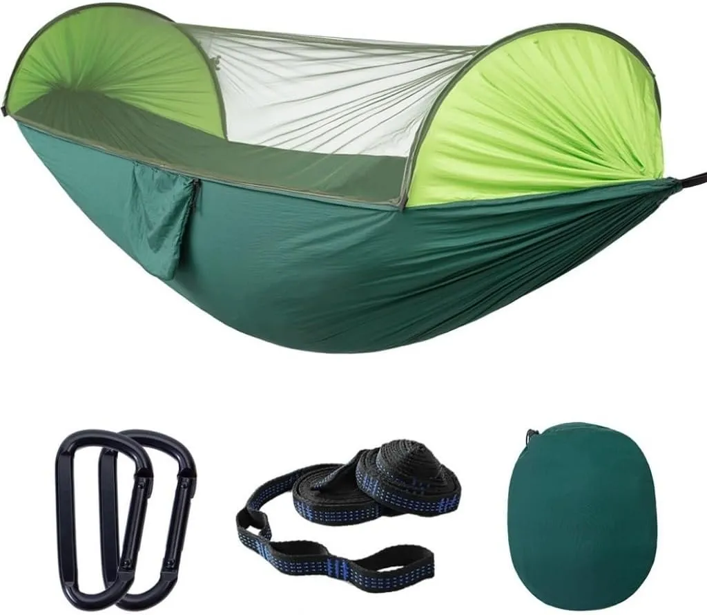 Hammock Double Automatic Quick-Opening Mosquito Net Hammock Camping Outdoor Sunshade Anti-Mosquito Hammock Tent Indoor Swing Hammock Outdoor(Green)