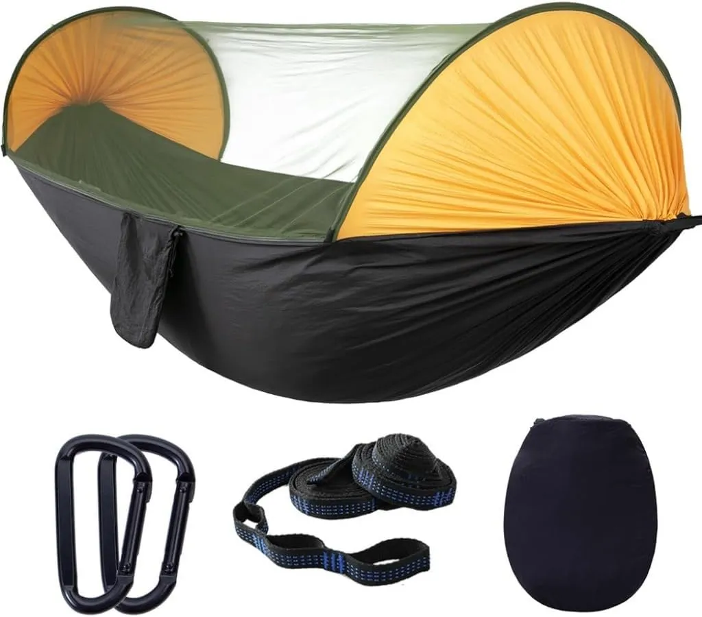Hammock Double Automatic Quick-Opening Mosquito Net Hammock Camping Outdoor Sunshade Anti-Mosquito Hammock Tent Indoor Swing Hammock Outdoor(Green)