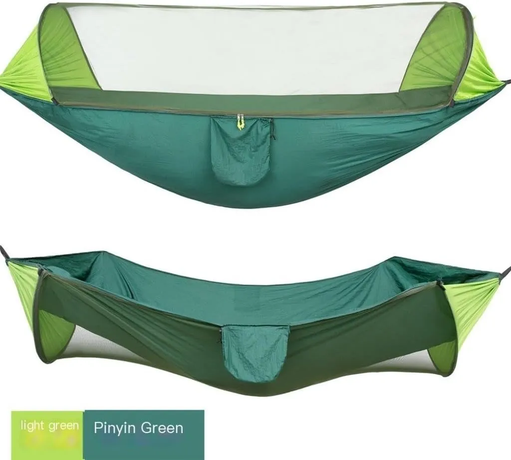 Hammock Double Automatic Quick-Opening Mosquito Net Hammock Camping Outdoor Sunshade Anti-Mosquito Hammock Tent Indoor Swing Hammock Outdoor(Green)
