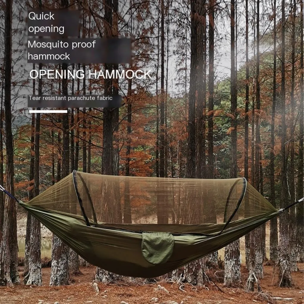 Hammock Double Automatic Quick-Opening Mosquito Net Hammock Outdoor Camping Anti-Rollover Nylon Hammock with Mosquito Net Hammock Outdoor(Blue)
