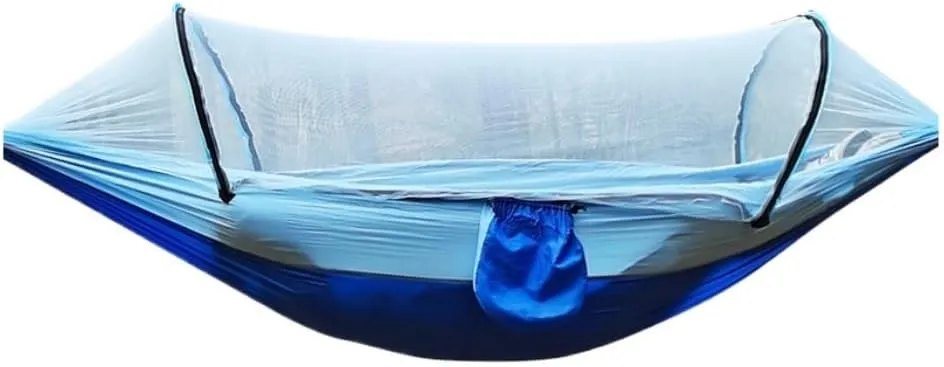 Hammock Double Automatic Quick-Opening Mosquito Net Hammock Outdoor Camping Anti-Rollover Nylon Hammock with Mosquito Net Hammock Outdoor(Blue)